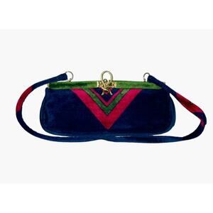 Roberta di Camerino Vintage Shoulder Bag Velour and Leather Blue/Multicolor